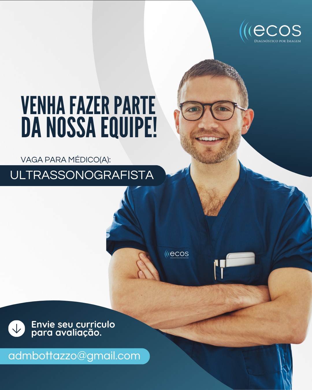 Na ECOS, acreditamos que grandes resultados nascem de profissionais que amam o que fazem. 💙
Estamos com vaga aberta para médico(a) ultrassonografista!
Se você busca crescimento, estrutura moderna e um ambiente acolhedor, essa oportunidade é pra você.

📧 Envie seu currículo para: admbottazzo@gmail.com

ECOS Diagnóstico por Imagem — Tecnologia, precisão e humanidade em cada exame.