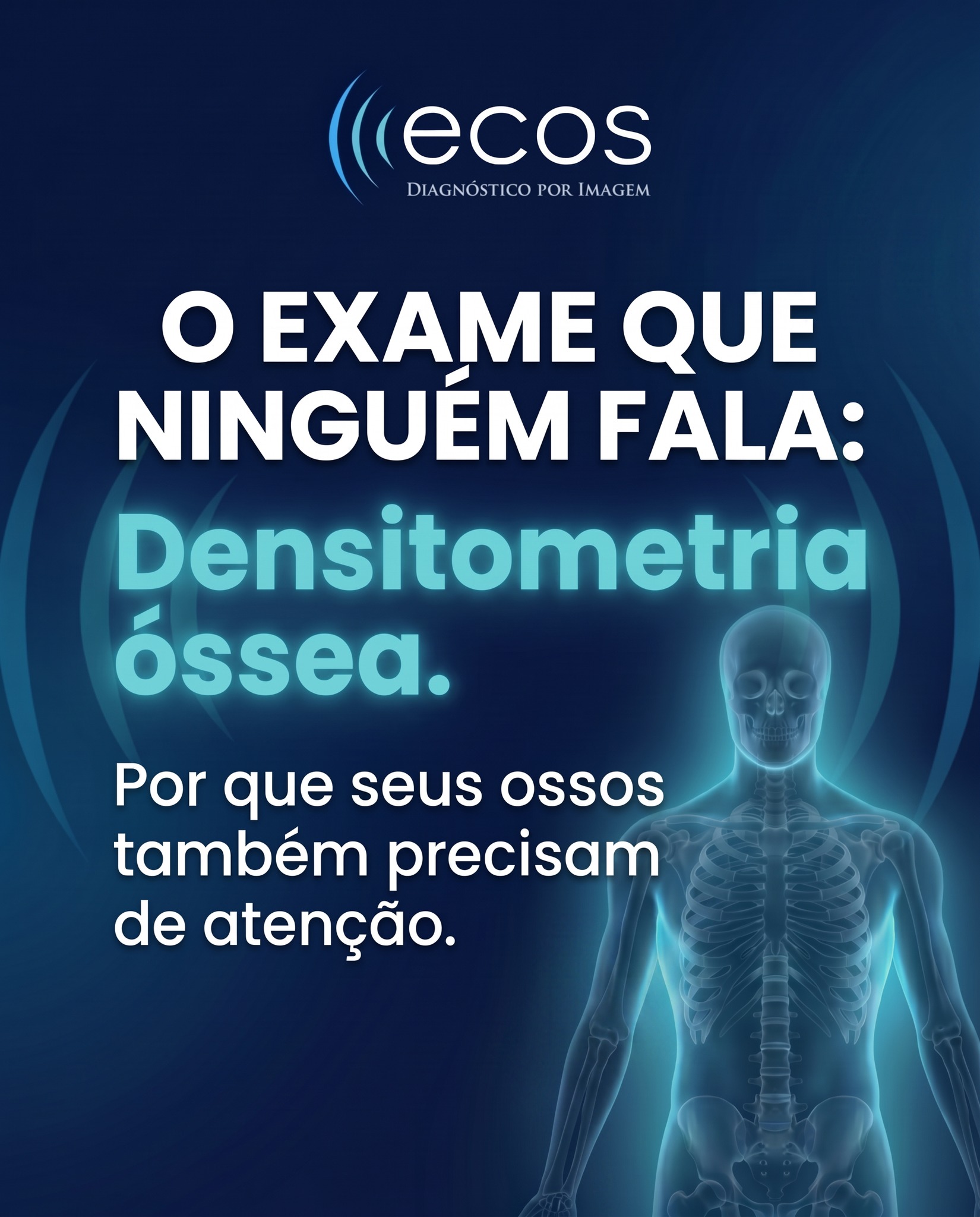 Você cuida da pressão, do colesterol, do coração… mas e os seus ossos?
A densitometria óssea é rápida, indolor e pode evitar muita coisa. 

📲 Agende na Clínica ECOS pelo WhatsApp.

📍 Av. Presidente Vargas, 1069 – Centro, Dracena/SP
☎️ (18) 3821-3806 | (18) 3821-3807
📱 WhatsApp: (18) 99691-8134