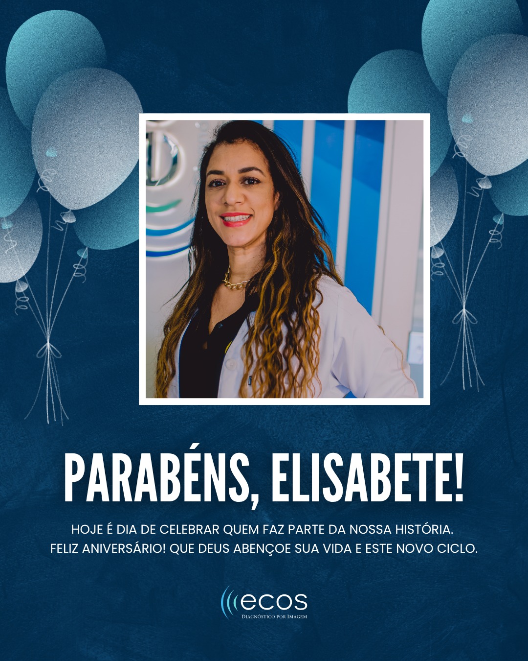 Hoje é dia de celebrar a vida da  Elisabete! 🎉💙

Agradecemos por toda a sua dedicação, comprometimento e carinho, que fazem a diferença no dia a dia da ECOS.

Desejamos que este novo ciclo seja repleto de saúde, felicidade, conquistas e muitos momentos especiais.

Feliz aniversário, Elisabete! 🎂 Que Deus continue abençoando sua vida, iluminando seus caminhos e realizando os desejos do seu coração.

Com carinho,
Equipe ECOS 💙